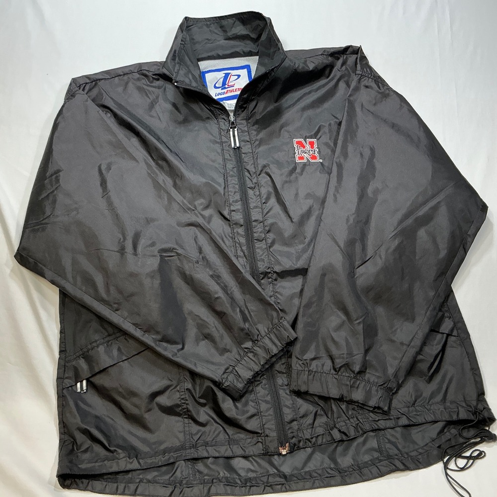 Vintage Logo Athletic‎ Nebraska Huskers Windbreaker Jacket Mens XL Black